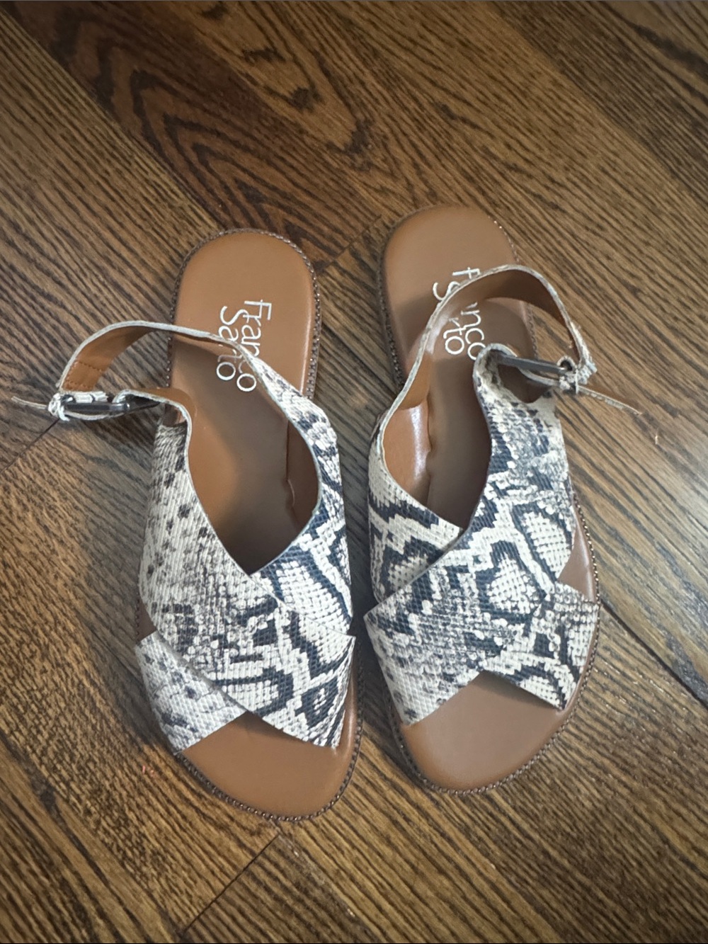 Franco Sarto Women's Snake-Print Crisscross Slingback Sandals in Beige and Black